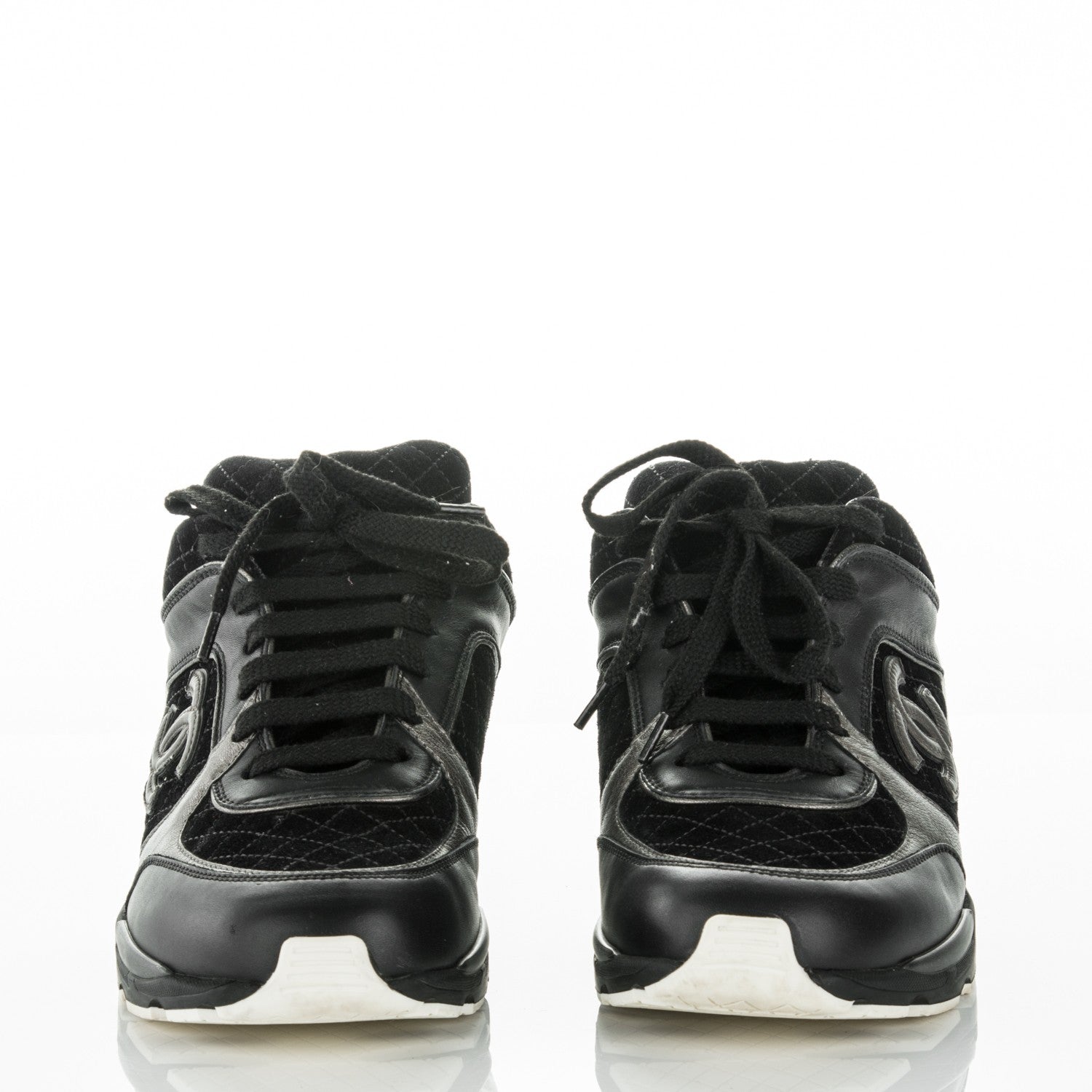 Chanel Suede Quilted CC Sneakers 40.5 Black White 2 of 7