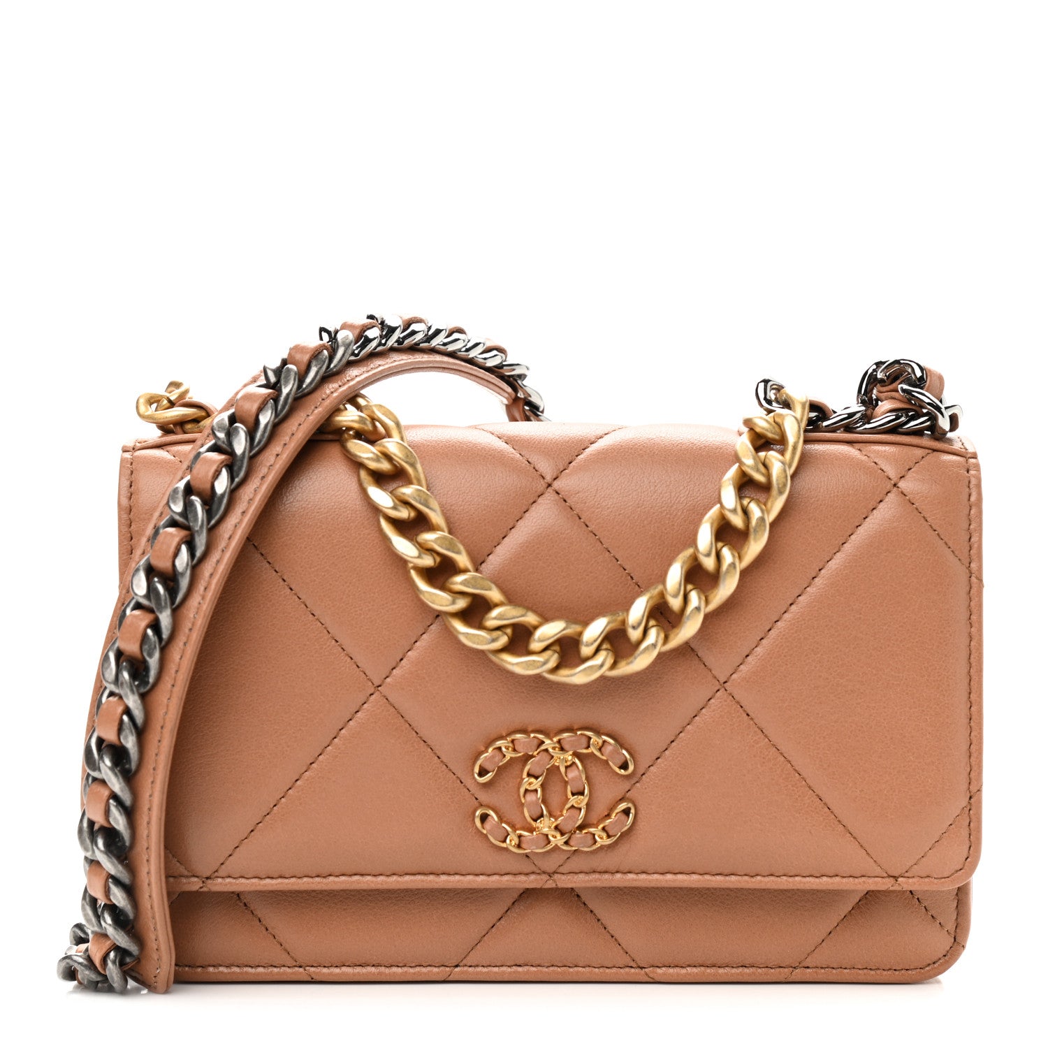 Chanel Lambskin Quilted Chanel 19 Wallet On Chain WOC Brown 1 of 10