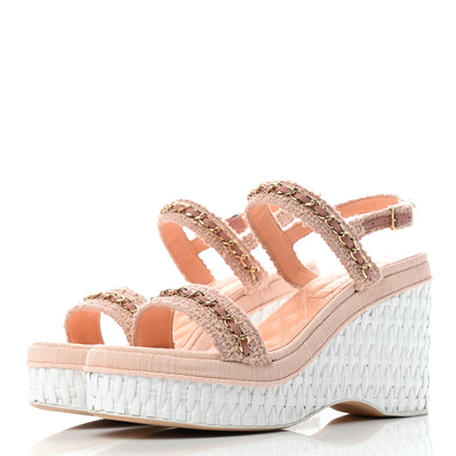 Chanel Tweed Chain Platform Sandals 37.5 Light Pink 3 of 8