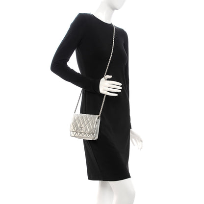 Chanel Metallic Lambskin Wallet On Chain WOC Silver 2 of 14