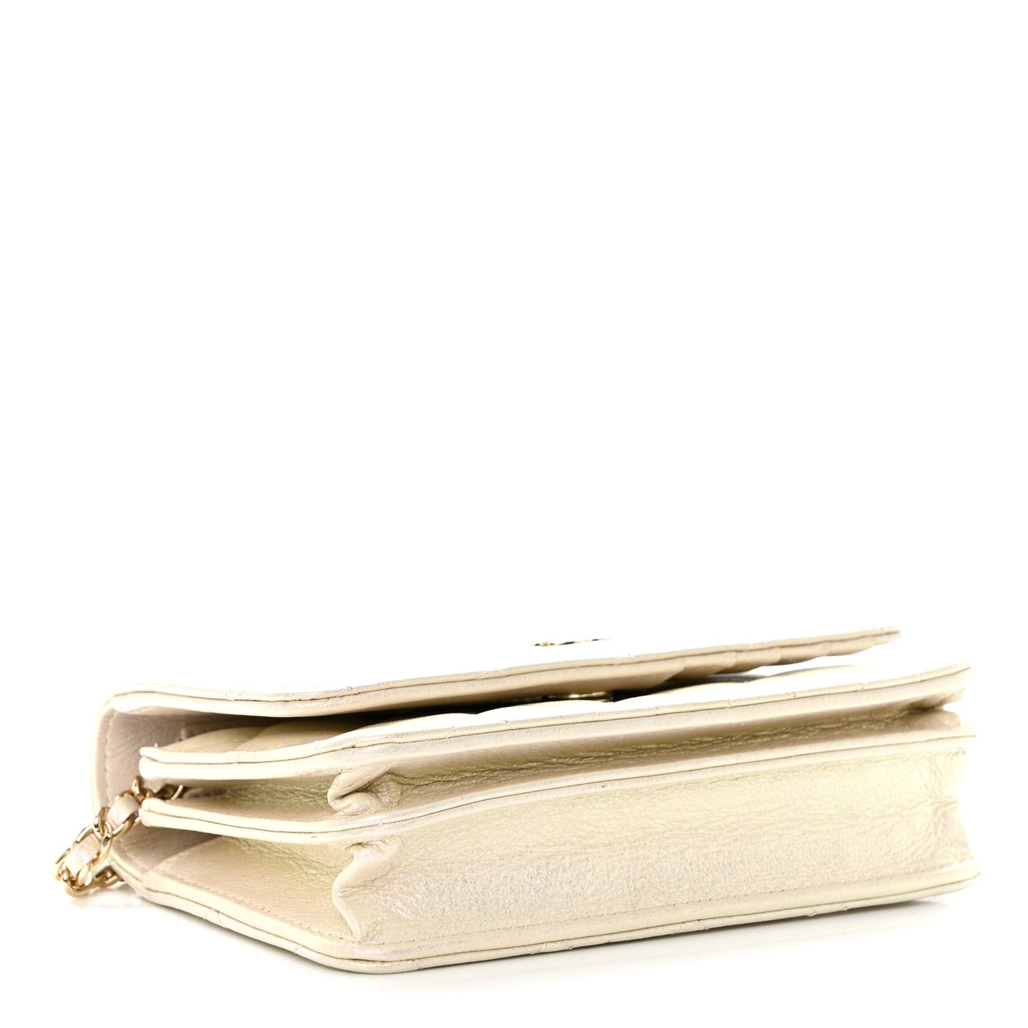 Iridescent Lambskin Quilted Mini Wallet On Chain WOC Ivory