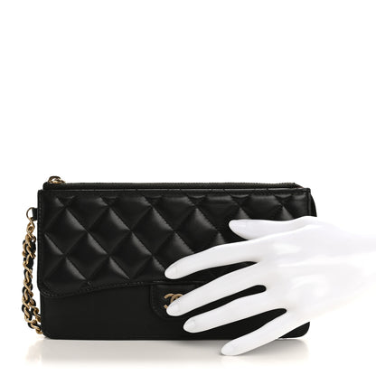 Chanel Lambskin Quilted Classic Pouch With Handle Black 2 of 7
