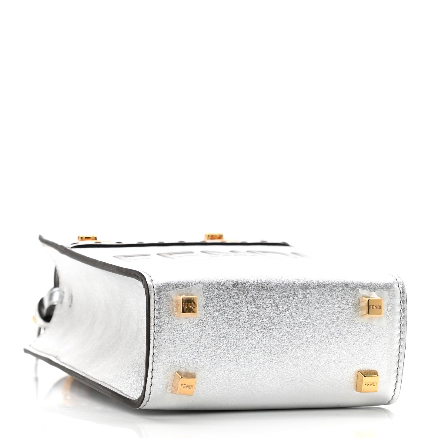 Vitello Catalan Mirror Plexiglass Mini Fendi Sunshine Shopper Tote Argento