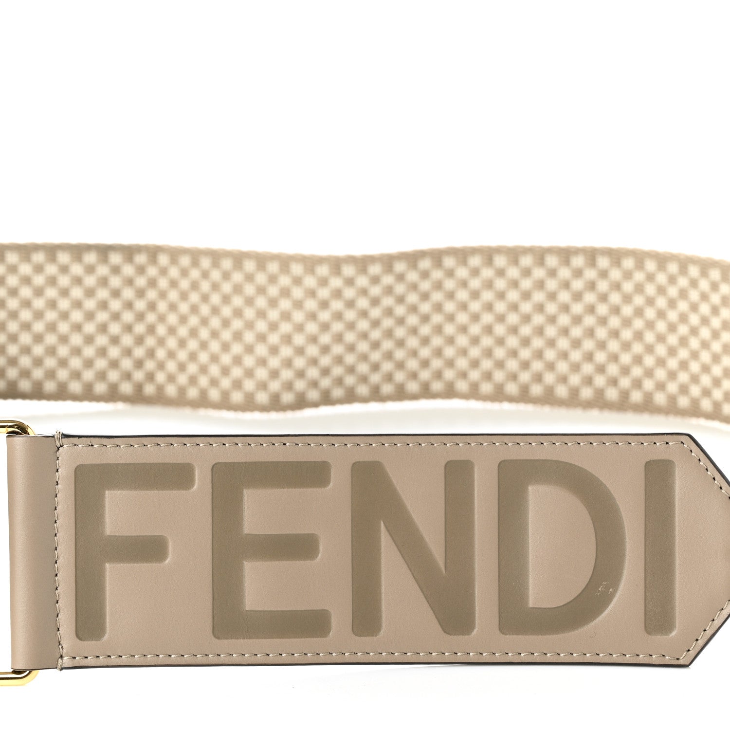 Fendi Ribbon Vitello King Logo Embossed Gingham Woven Adjustable Strap You Beige 6 of 6