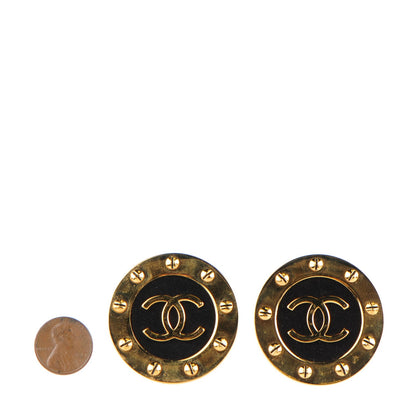 Chanel Suede Large CC Studded Clip On Earrings Black Gold 2 of 7