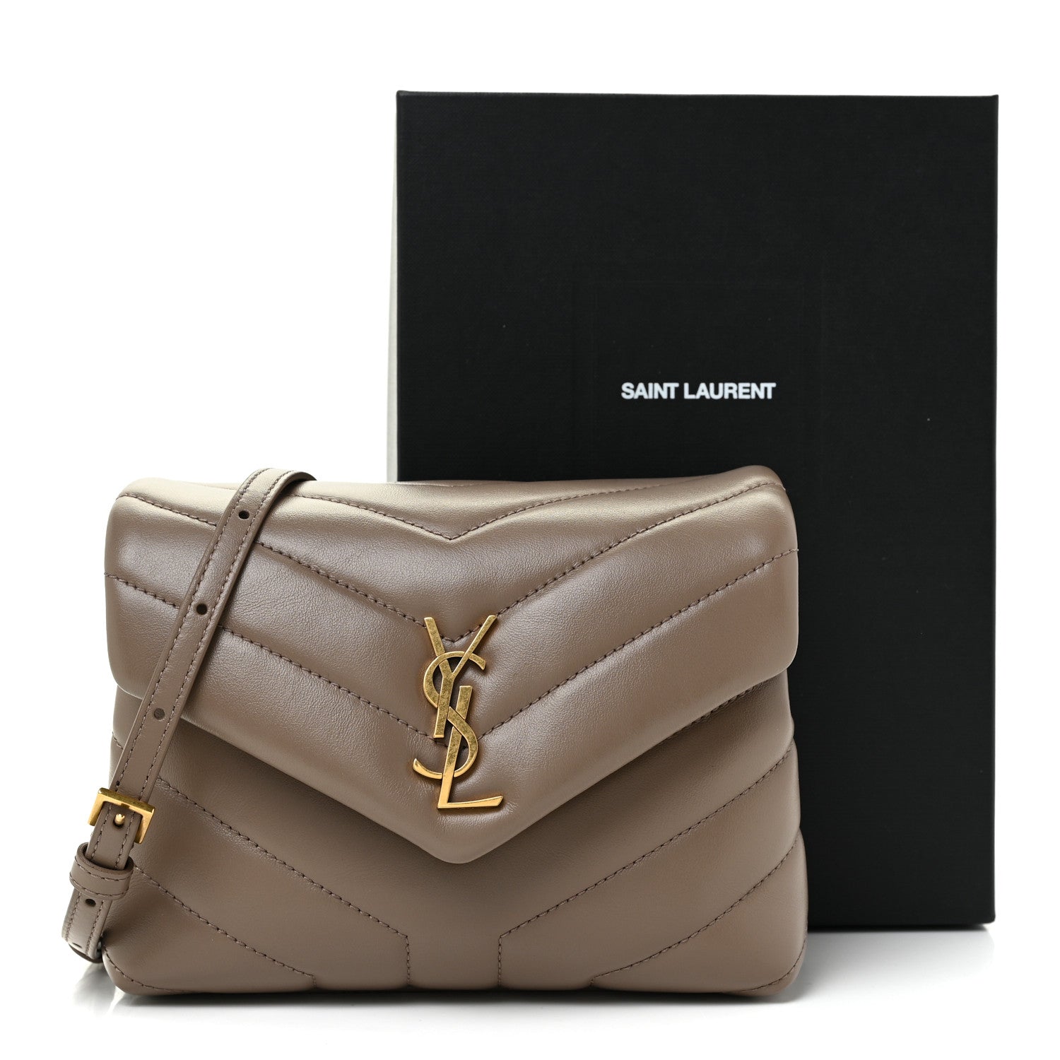 Saint Laurent Calfskin Y Quilted Monogram Toy Loulou Crossbody Bag Taupe 12 of 12