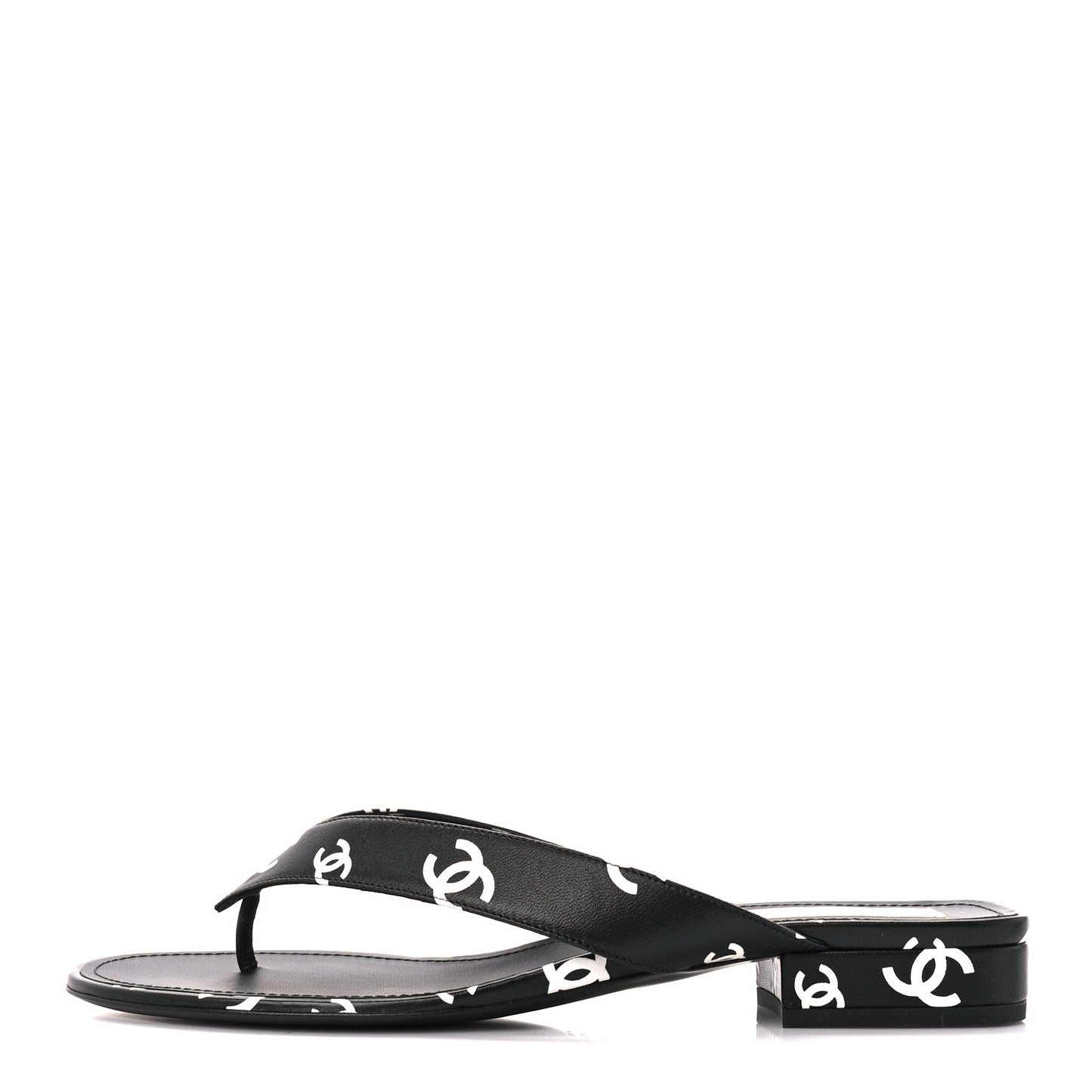 Printed Lambskin Coco Beach Thong Sandals 41 Black White