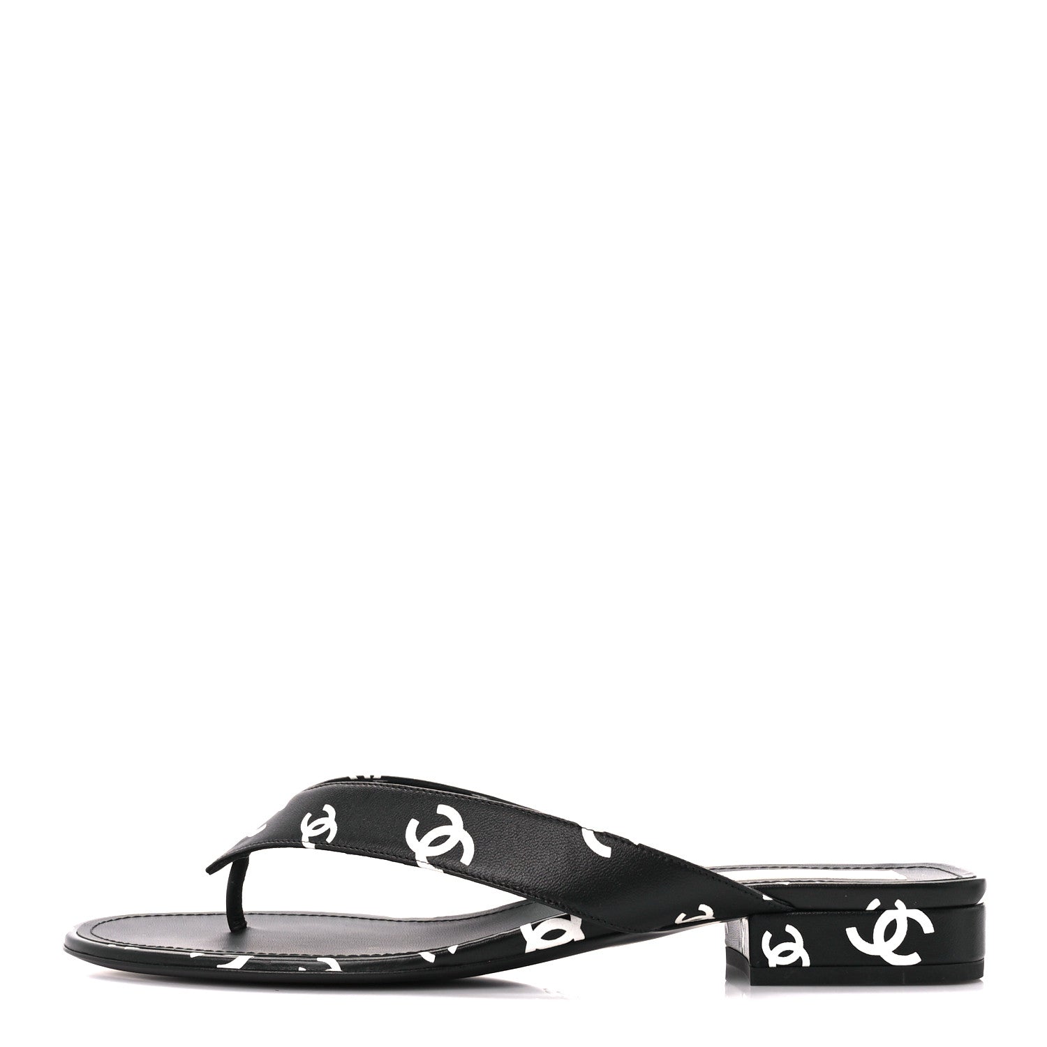 Chanel Printed Lambskin Coco Beach Thong Sandals 41 Black White 1 of 9