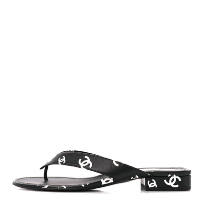 Chanel Printed Lambskin Coco Beach Thong Sandals 41 Black White 1 of 9
