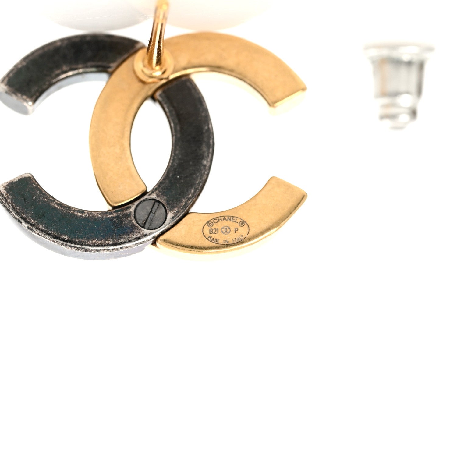 Chanel Metal CC Earrings Gold Ruthenium 4 of 4