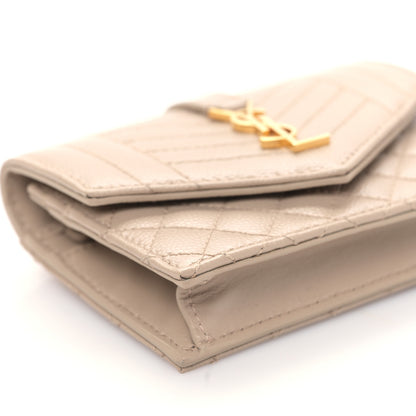 Saint Laurent Grain De Poudre Textured Mixed Matelasse Triquilt Small Monogram Envelope Wallet Dark Beige 7 of 9