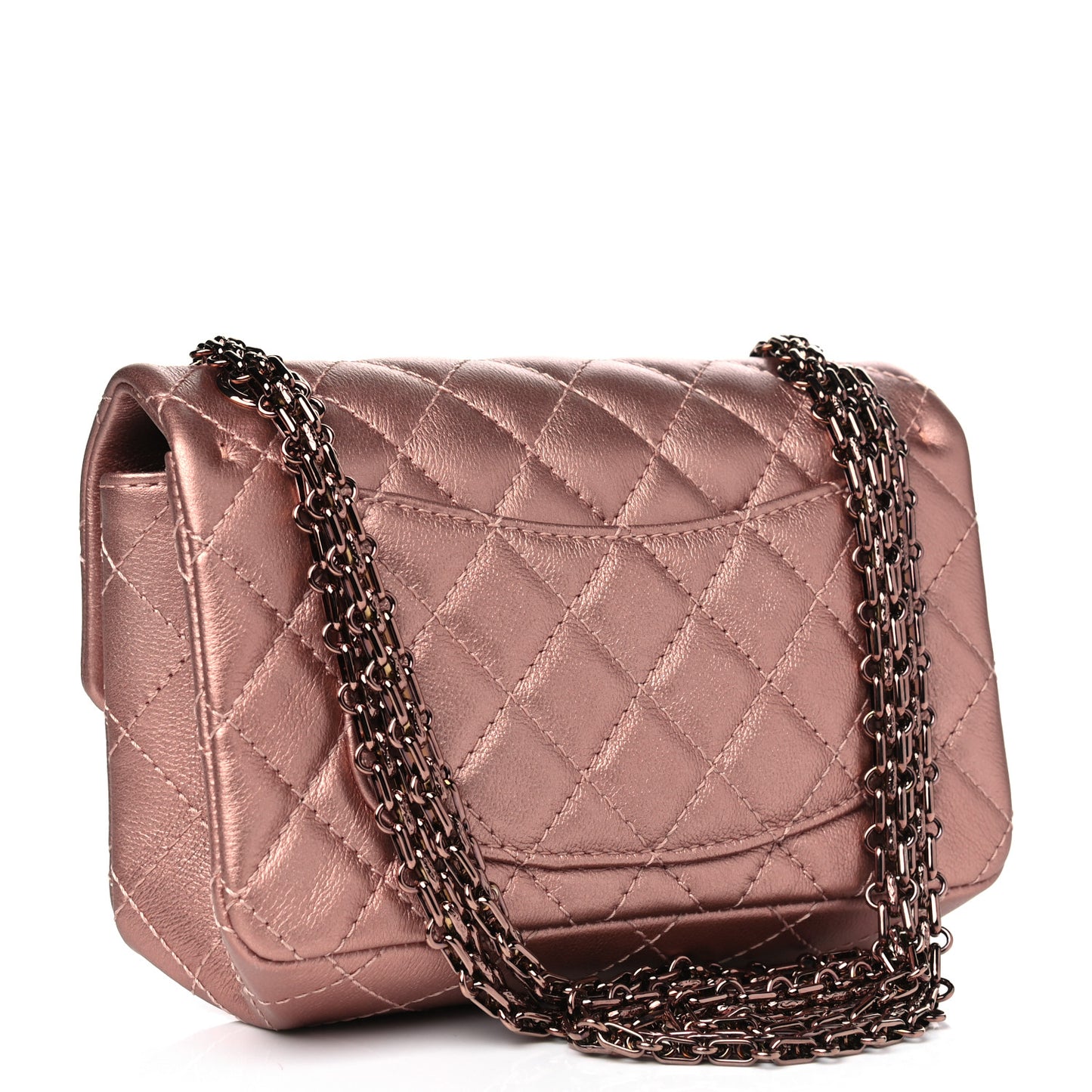 Metallic Grained Calfskin Quilted 2.55 Reissue Mini Flap Copper Pink