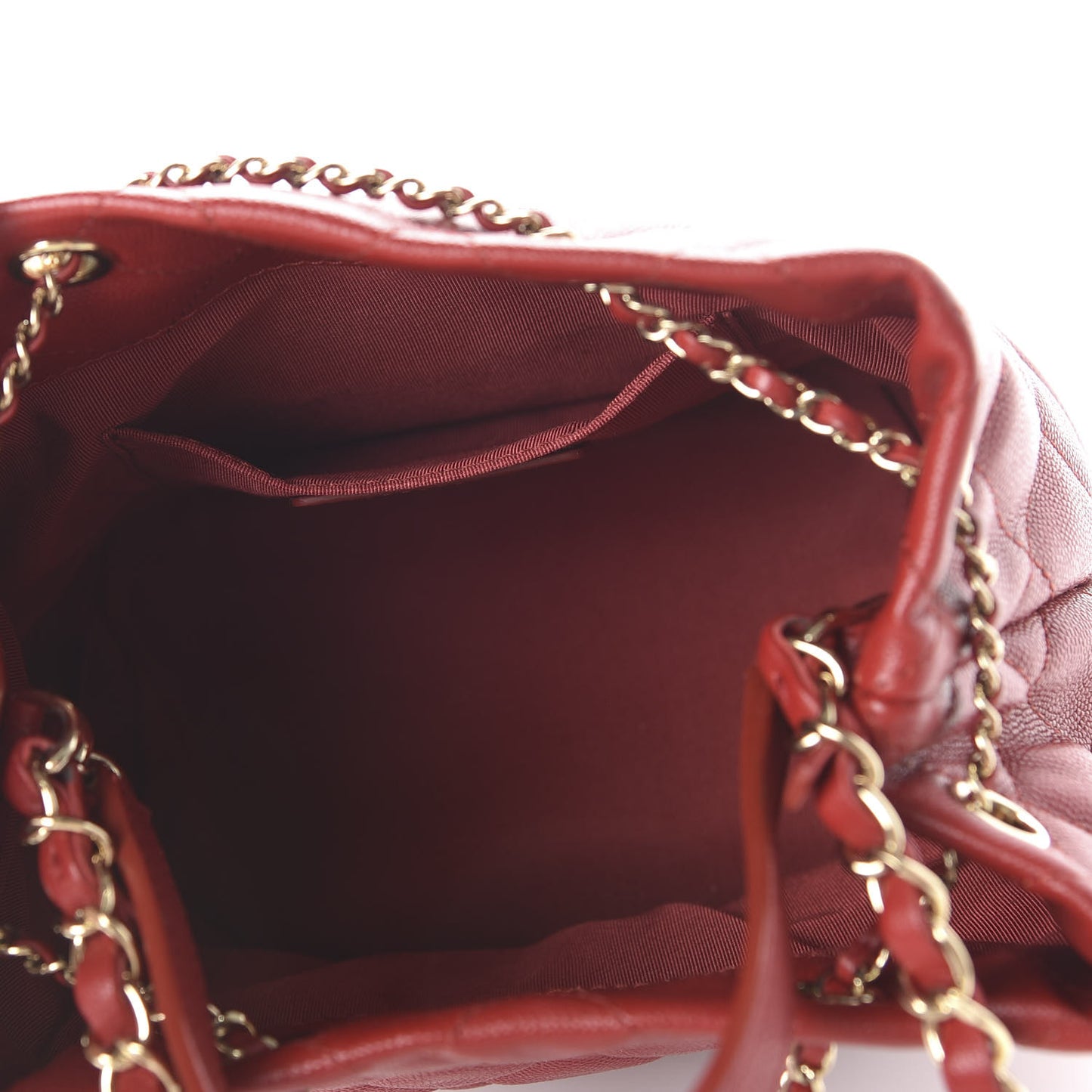 Caviar Quilted Rolled Up Bucket Drawstring Bag Red