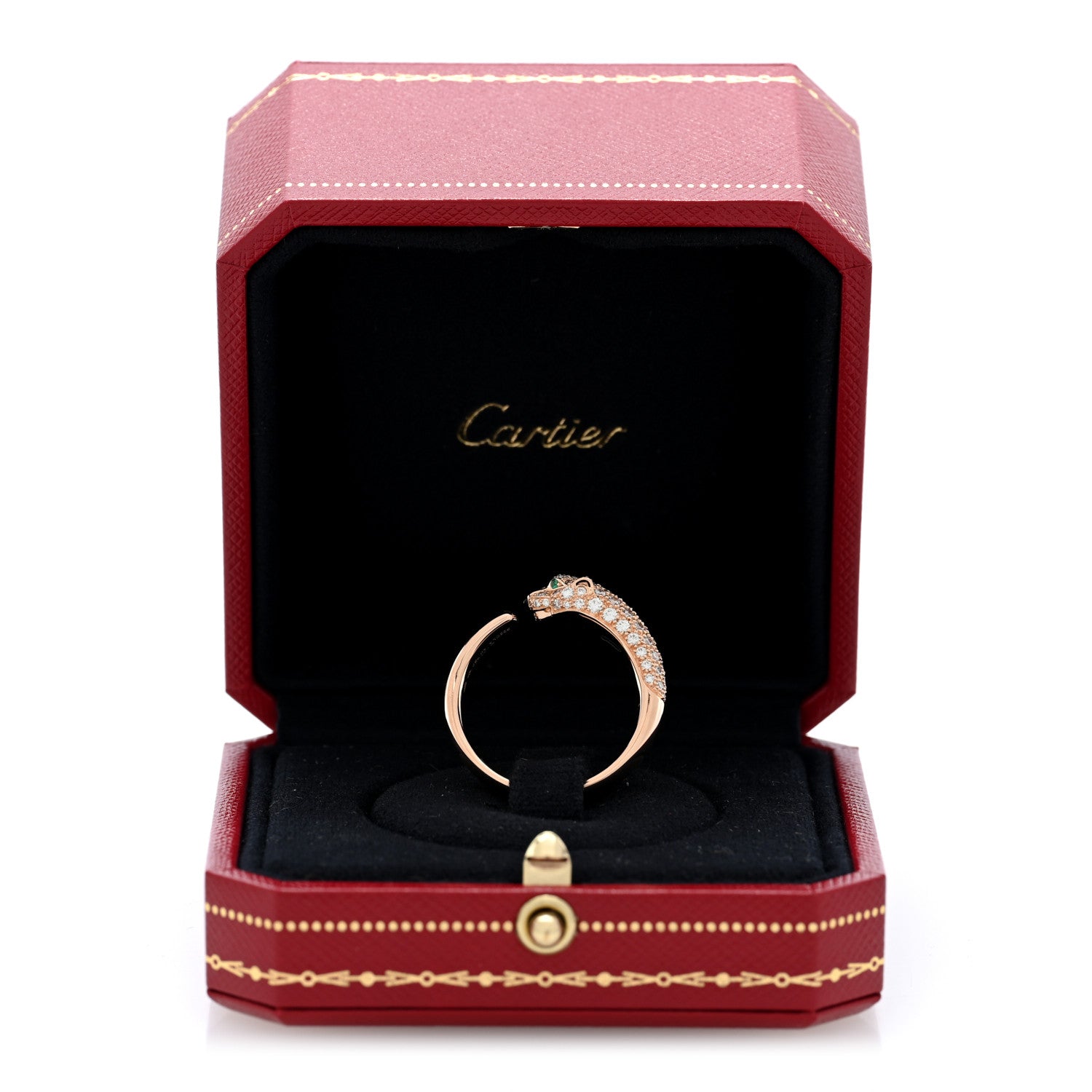 Cartier 18K Pink Gold Diamond Emerald Onyx Panthere De Cartier
