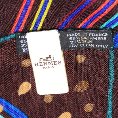 Hermes Cashmere Silk Laboratoire Du Temps Shawl 140 Marron Nocturne Vert Rouge H 8 of 10