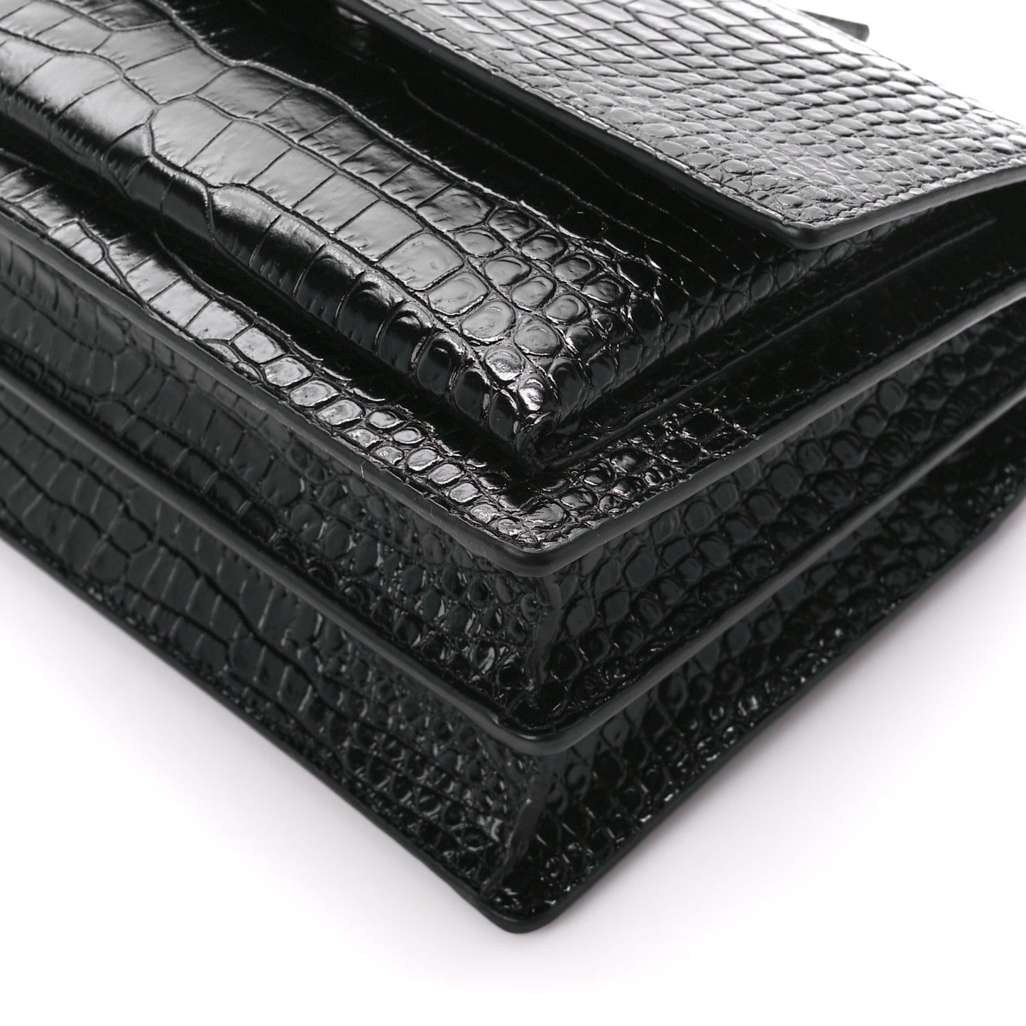 Calfskin Crocodile Embossed Medium Monochrome Monogram Sunset Black