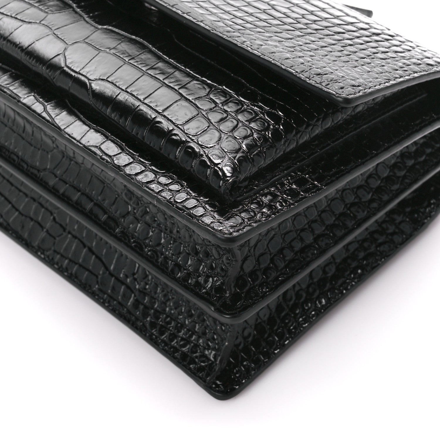 Saint Laurent Calfskin Crocodile Embossed Medium Monochrome Monogram Sunset Black 12 of 12