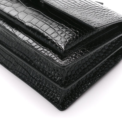 Saint Laurent Calfskin Crocodile Embossed Medium Monochrome Monogram Sunset Black 12 of 12