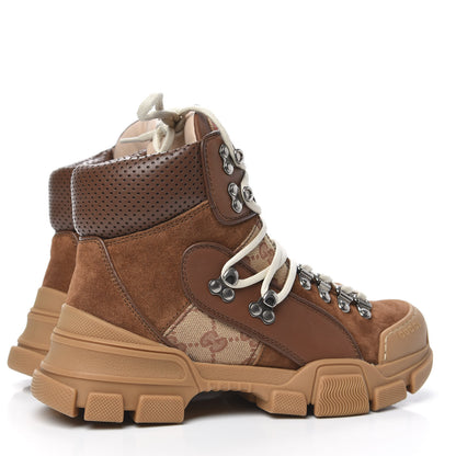 Gucci X SEGA Suede Calfskin GG Monogram Womens Flashtrek High-Top Sneakers 36 New Cuir Beige Ruggine 4 of 9