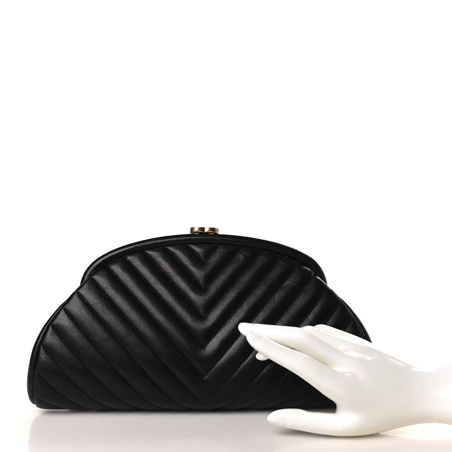 Chanel Lambskin Chevron Quilted Timeless Clutch Black 2 of 10