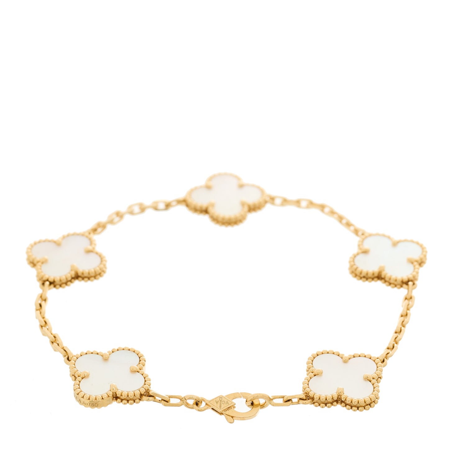 18K Yellow Gold Mother of Pearl 5 Motifs Vintage Alhambra Bracelet