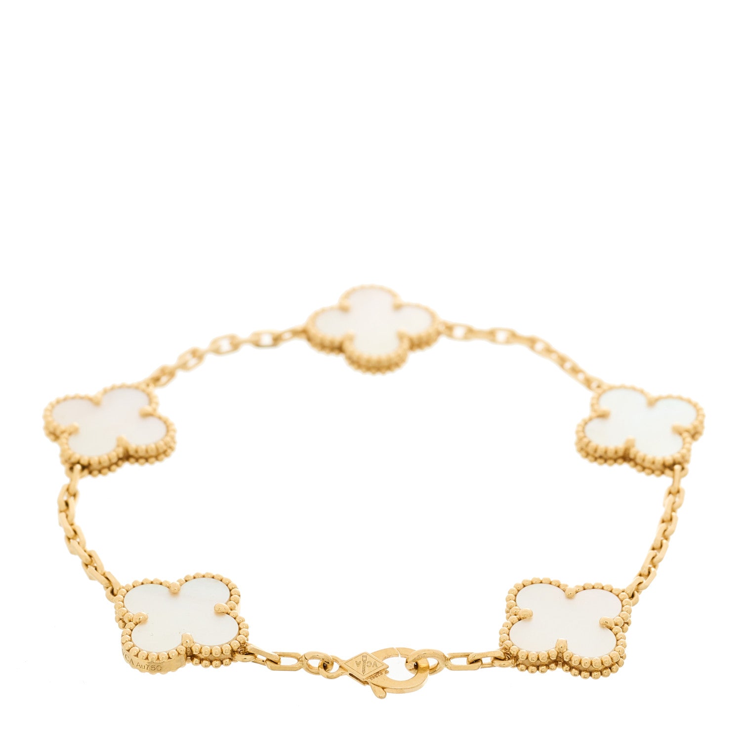 Van Cleef & Arpels 18K Yellow Gold Mother of Pearl 5 Motifs Vintage Alhambra Bracelet 2 of 6