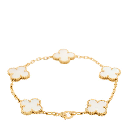 Van Cleef & Arpels 18K Yellow Gold Mother of Pearl 5 Motifs Vintage Alhambra Bracelet 2 of 6