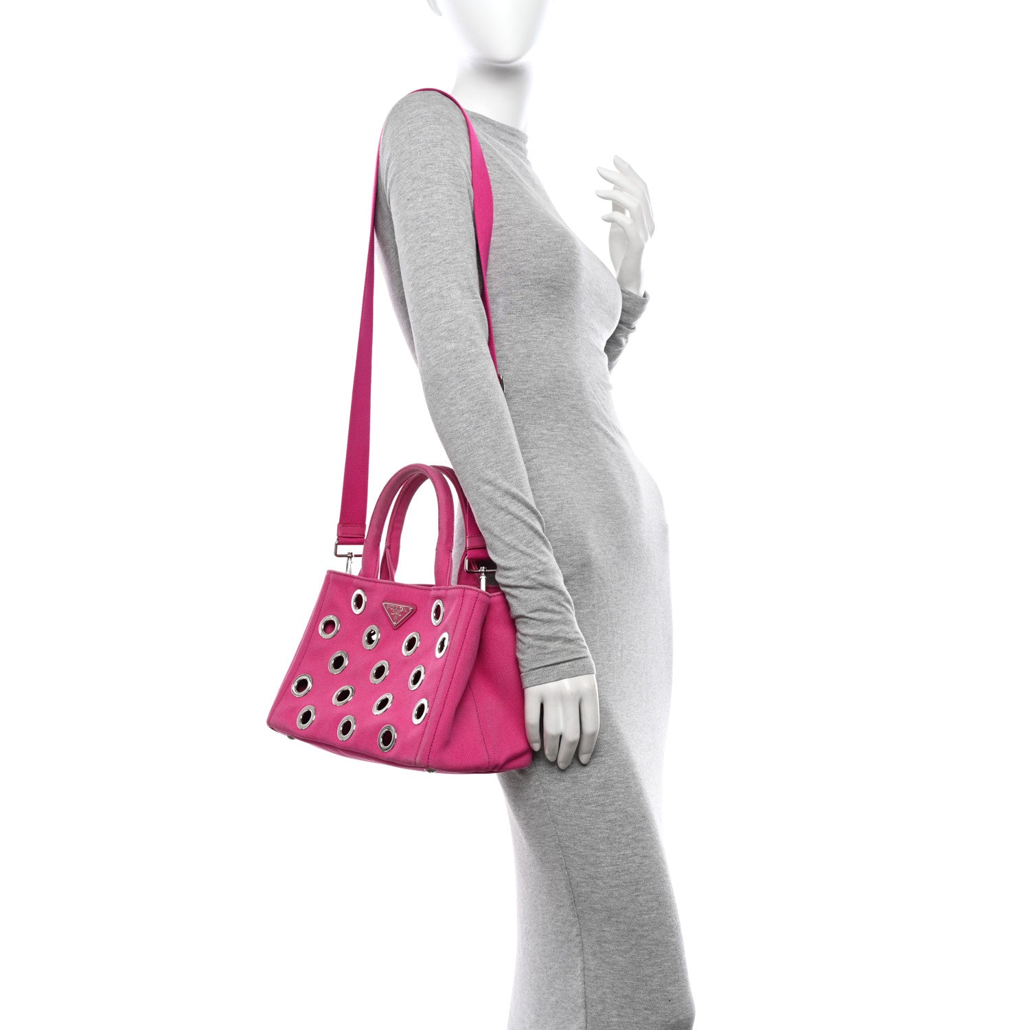 Prada Canvas Grommet Canapa Tote Pink 2 of 18