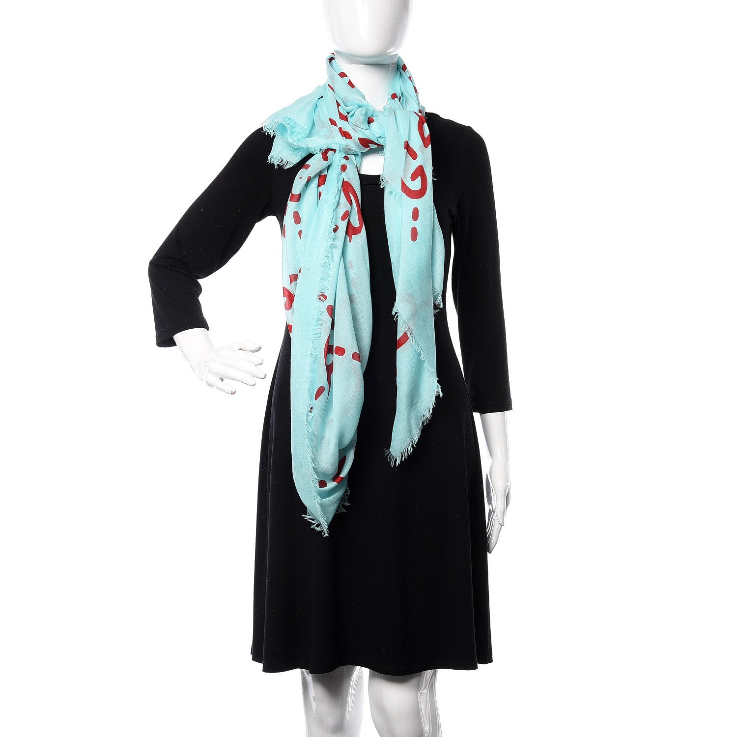 Gucci Modal Silk GG Writers Shawl Bluette Red 2 of 4