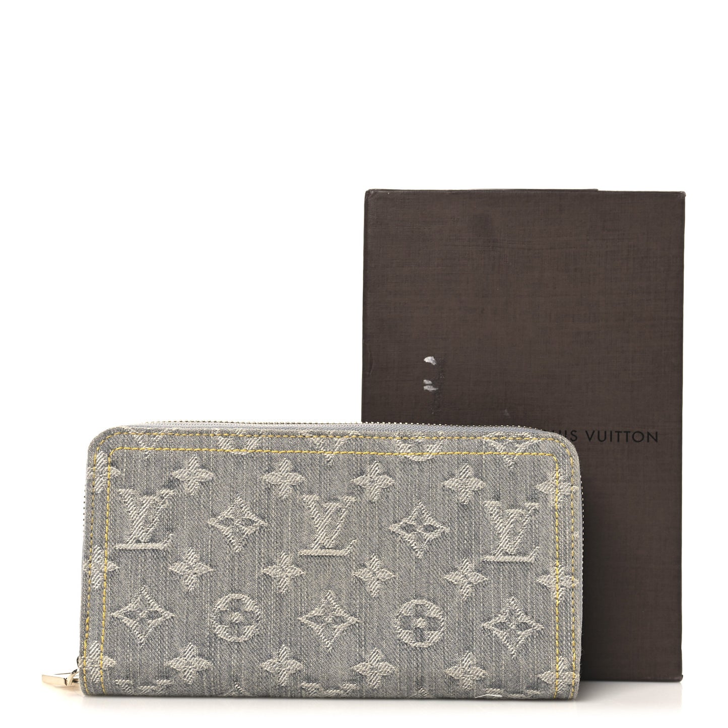 Monogram Denim Zippy Wallet Washed Gray