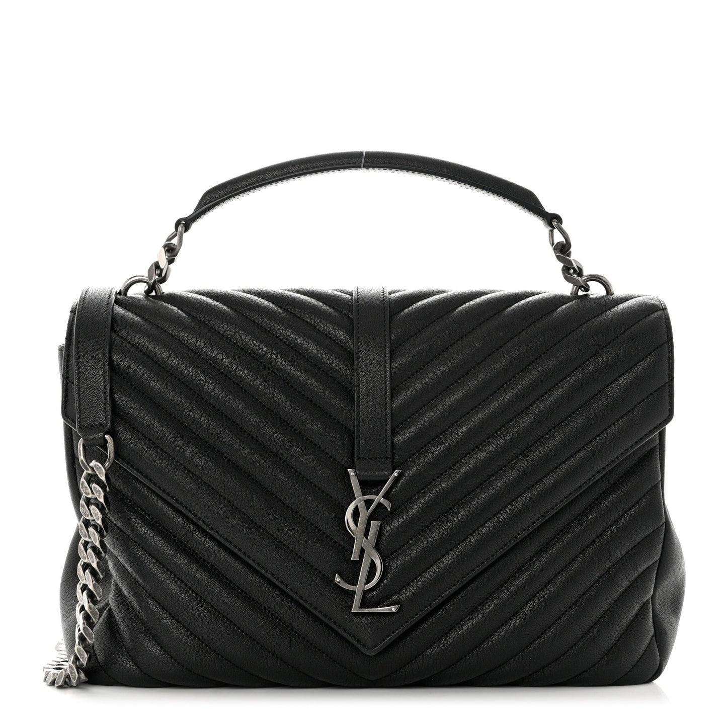Sheepskin Matelasse Chevron Monogram Large College Satchel Black