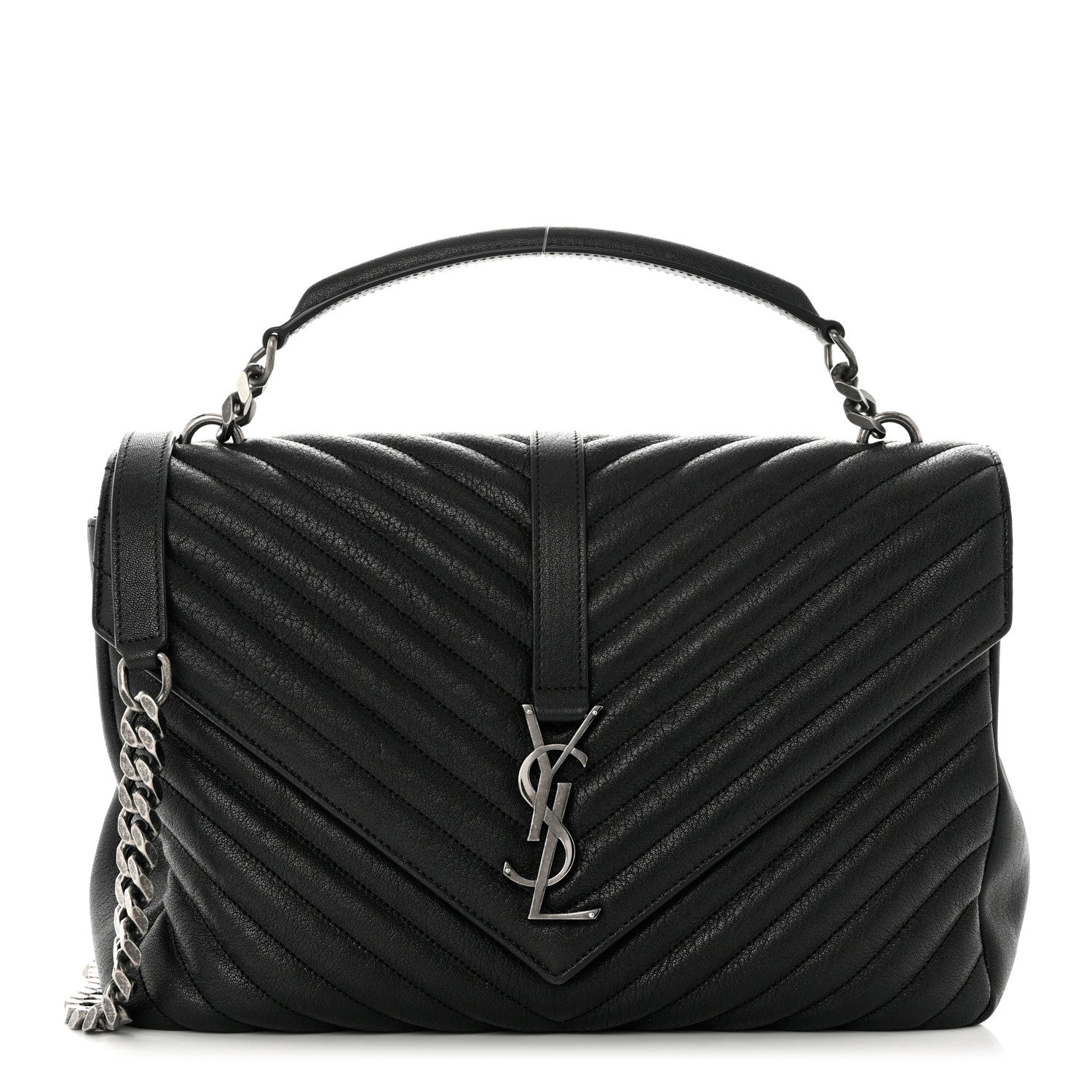 Saint Laurent Sheepskin Matelasse Chevron Monogram Large College Satchel Black 1 of 10