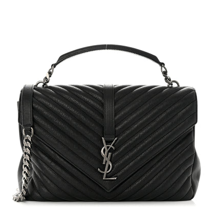 Saint Laurent Sheepskin Matelasse Chevron Monogram Large College Satchel Black 1 of 10