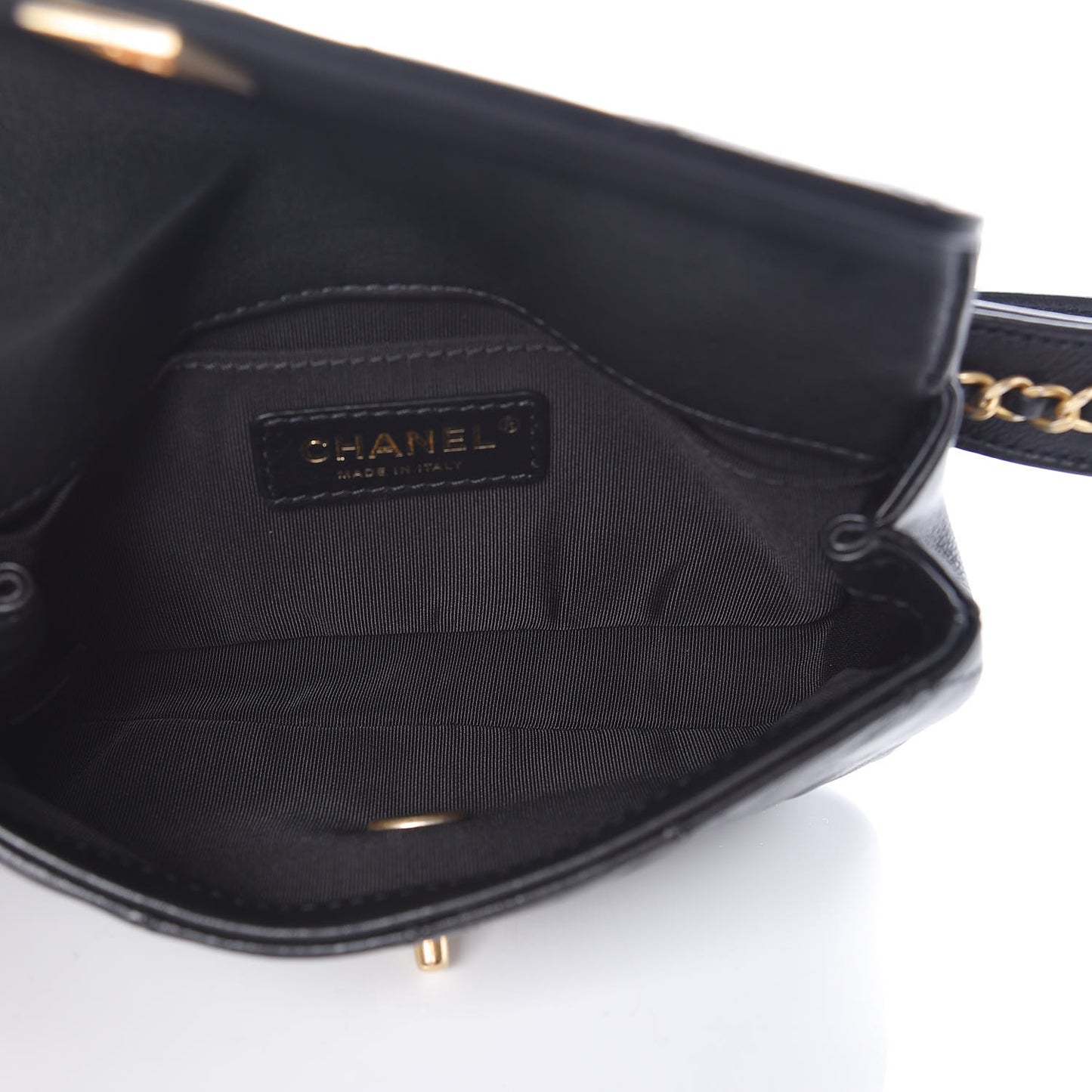 Calfskin Quilted Flap Waist Bag Black