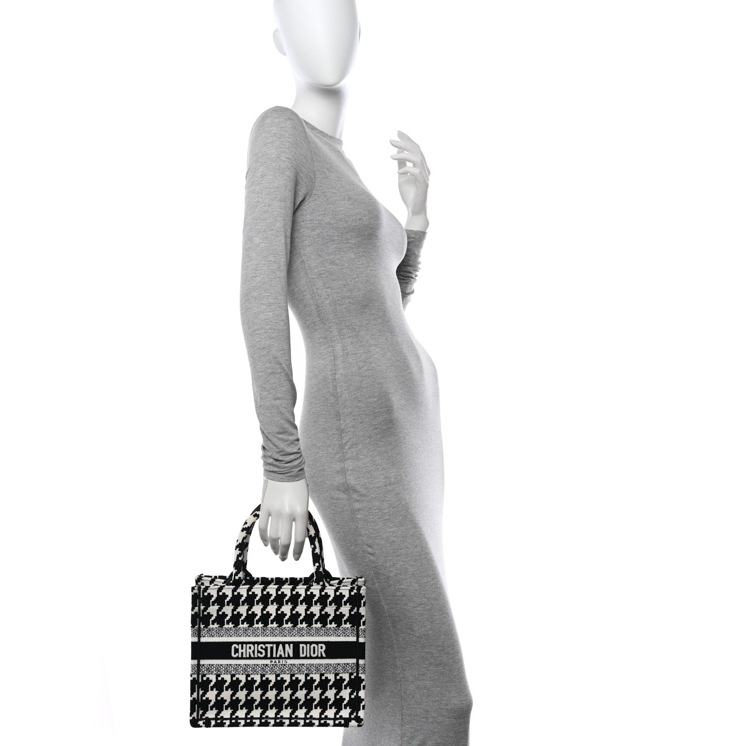 Christian Dior Canvas Houndstooth Embroidered Small Book Tote Black White 2 of 12