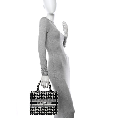 Christian Dior Canvas Houndstooth Embroidered Small Book Tote Black White 2 of 12