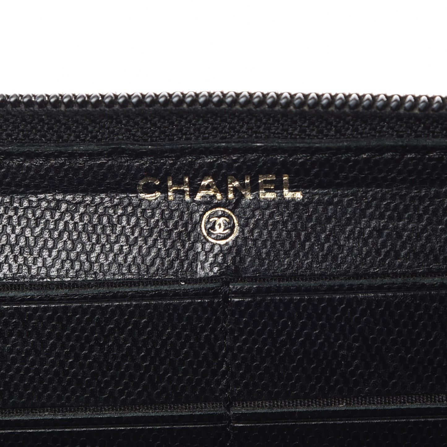 Grained Calfskin Large CC Zip Around Wallet Black