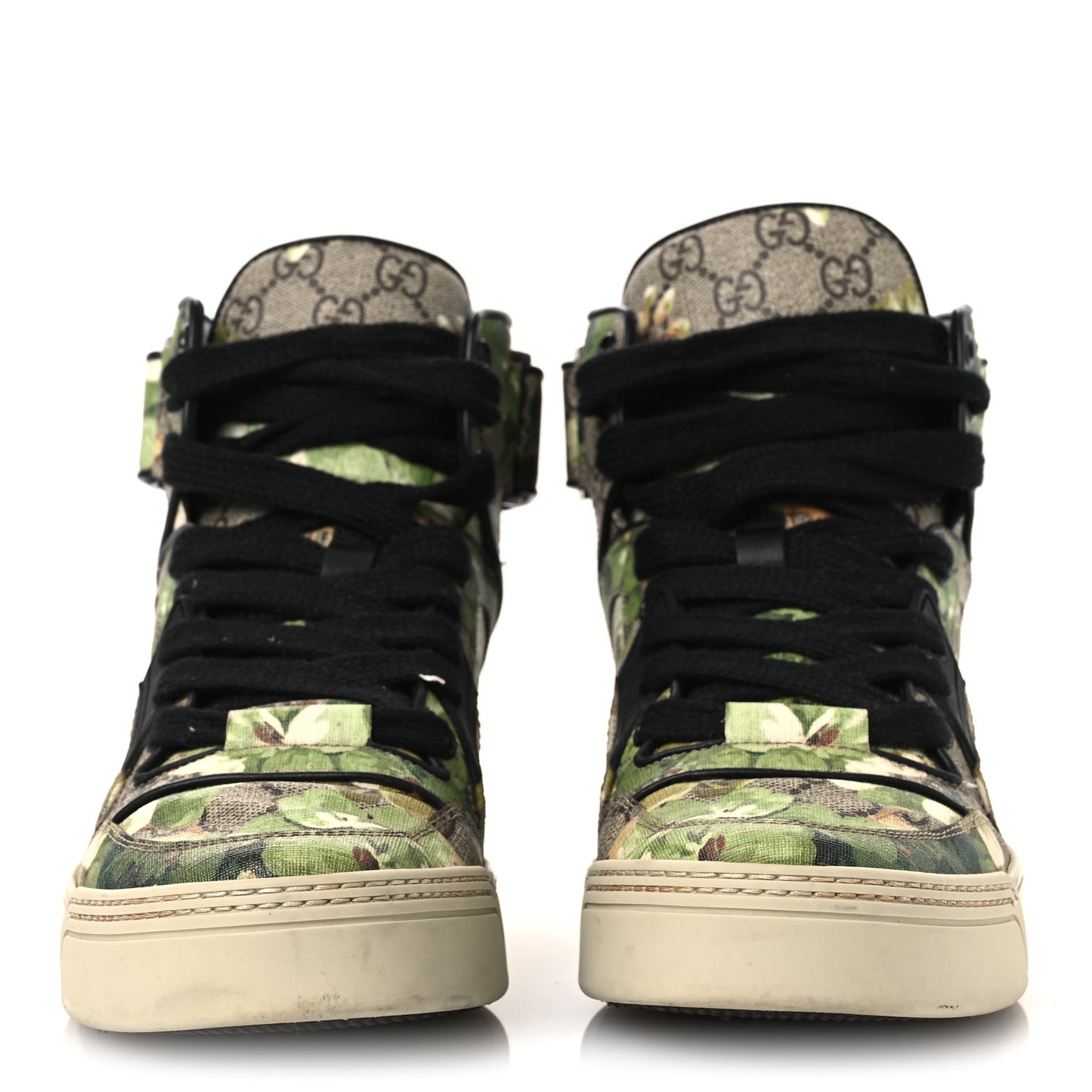 GG Monogram Blooms Web High Top Sneakers 8 Beige Green