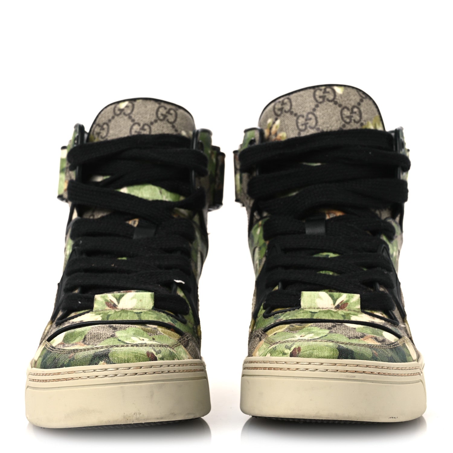 Gucci GG Monogram Blooms Web High Top Sneakers 8 Beige Green 3 of 12