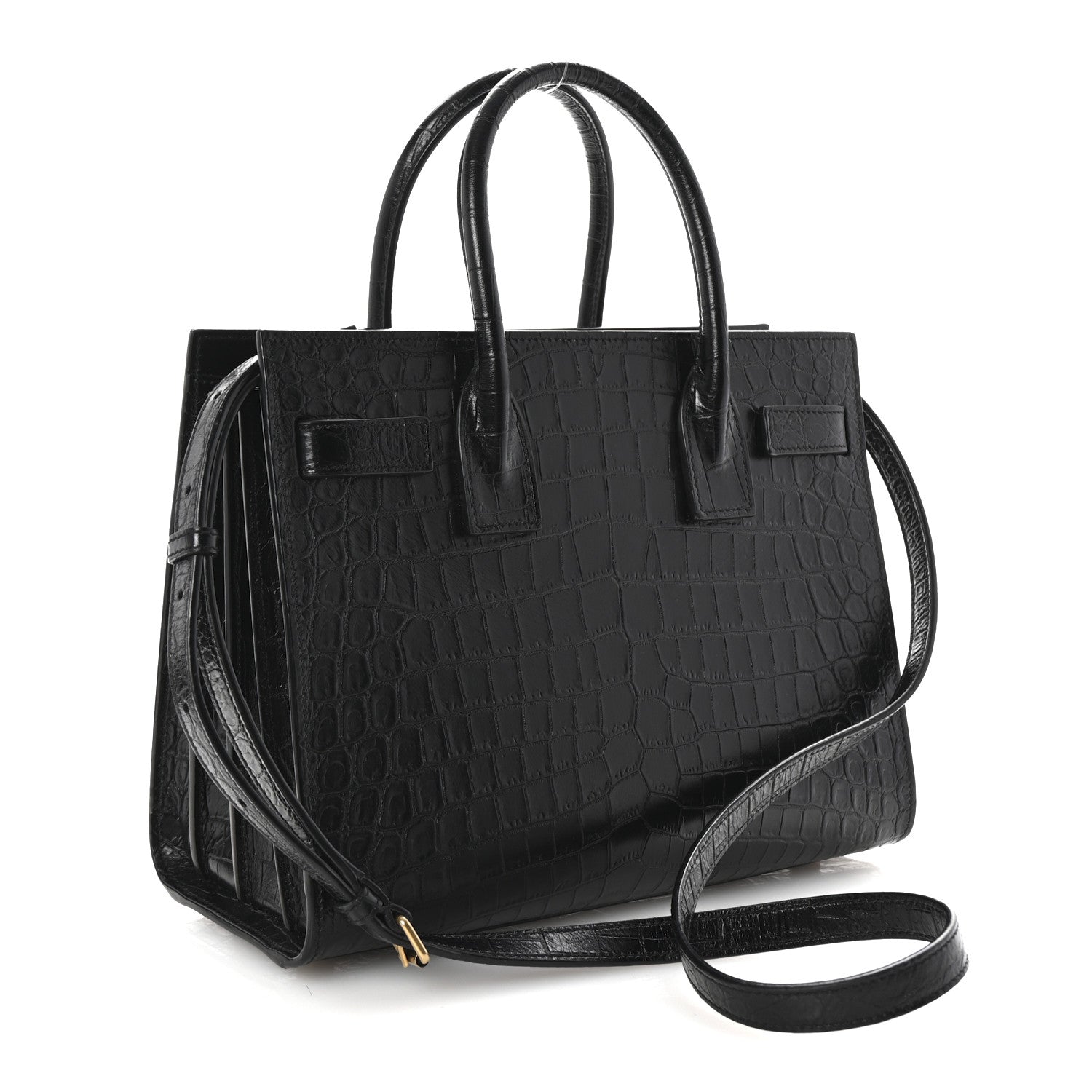 Saint Laurent Calfskin Crocodile Embossed Baby Sac De Jour Black 3 of 9