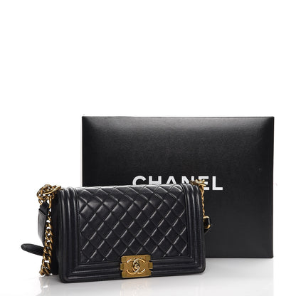 Chanel Lambskin Quilted Medium Boy Flap Pearly Black 14 of 14