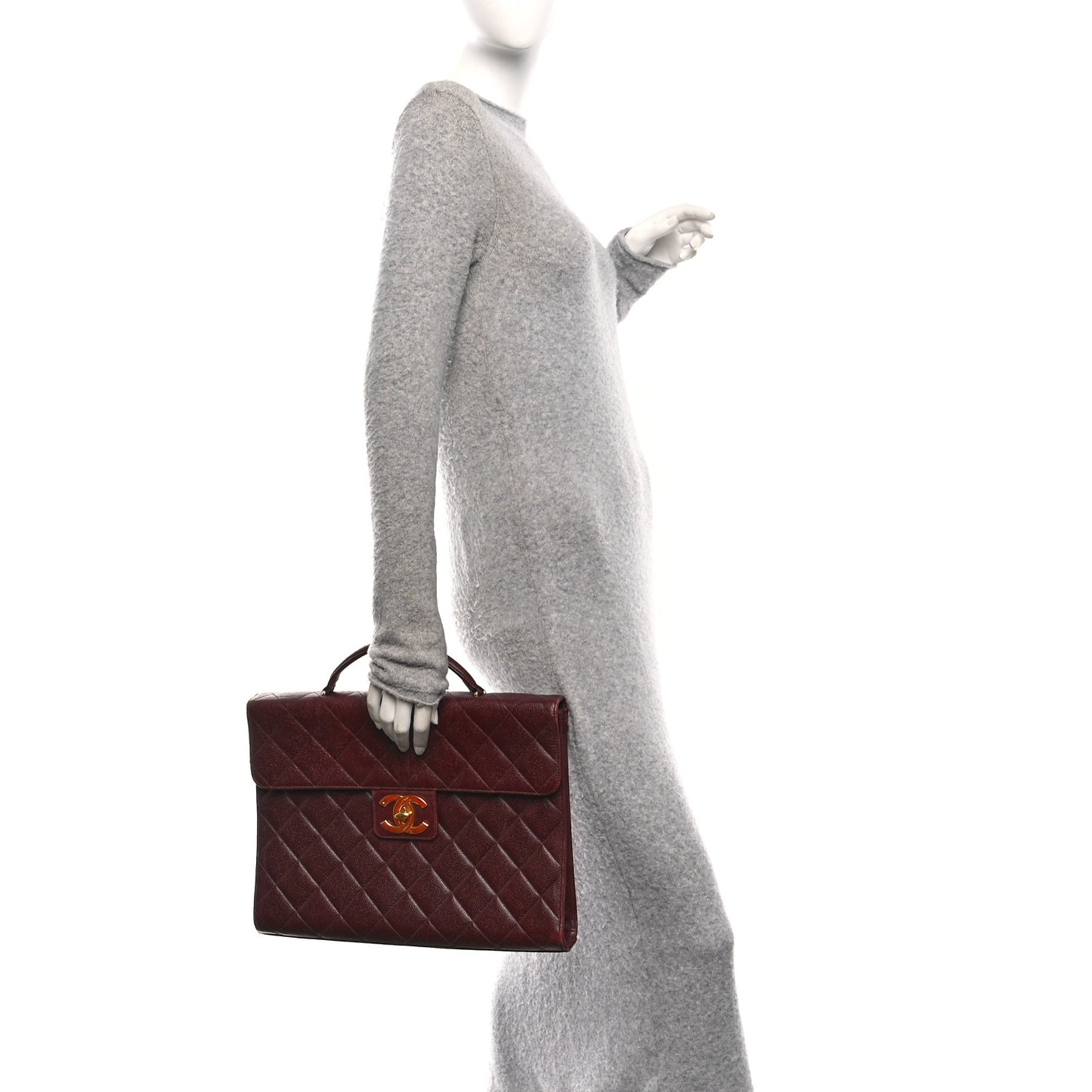 Caviar Quilted Briefcase Laptop Bag Burgundy