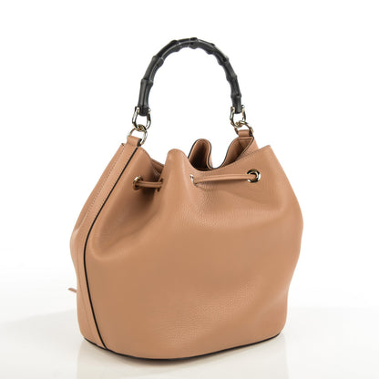 Gucci Pebbled Calfskin Miss Bamboo Bucket Bag Camelia 3 of 7