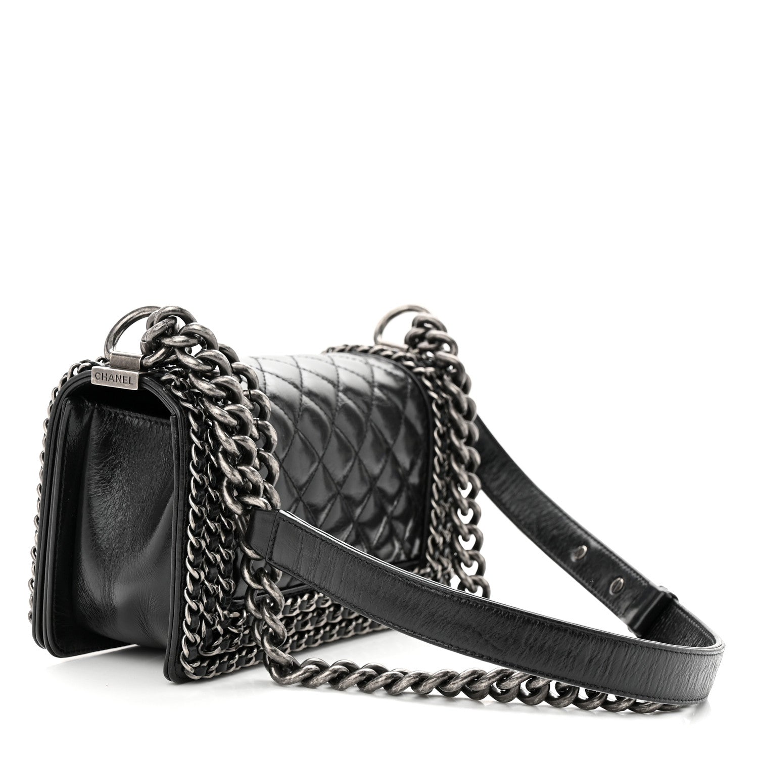 Chanel Glazed Calfskin Quilted Small Boy Chained Flap Black 3 of 10