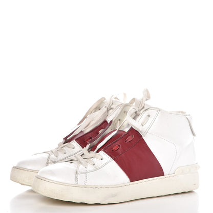 Valentino Garavani Calfskin Womens Rockstud Open High Top Sneakers 40 White Red 3 of 16