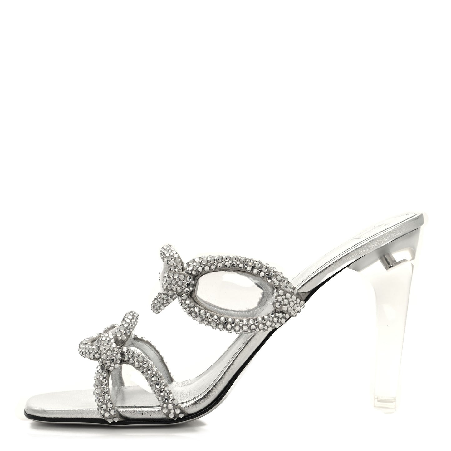 Metallic Nappa PVC Crystal Embellished Chain 1967 100mm Sandals 40.5 Silver