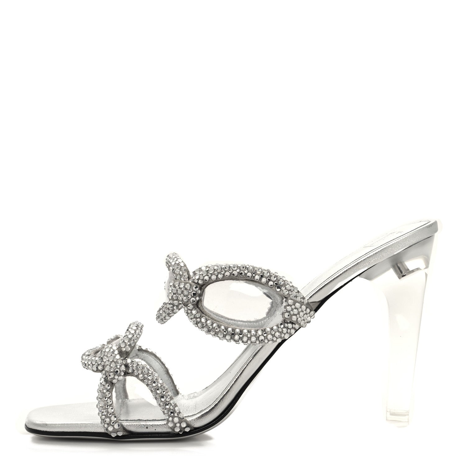 Valentino Garavani Metallic Nappa PVC Crystal Embellished Chain 1967 100mm Sandals 40.5 Silver 1 of 7