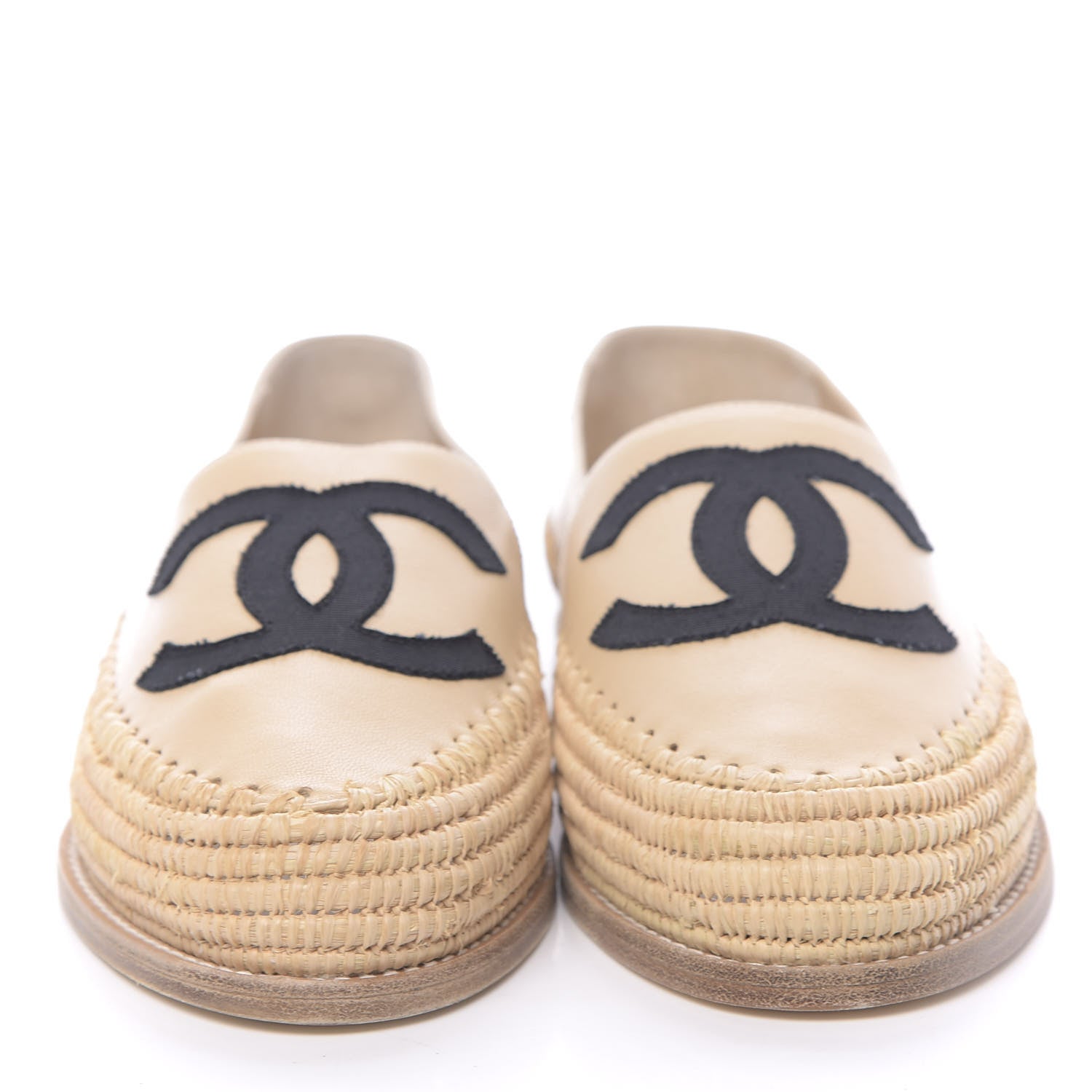Chanel Lambskin Grosgrain CC Espadrilles 38 Beige Black 2 of 11