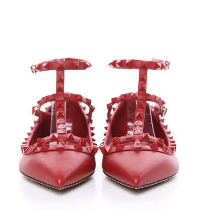 Valentino Garavani Calfskin Monochrome Rockstud Cage Ballerina Flats 38 Rosso Valentino 2 of 8