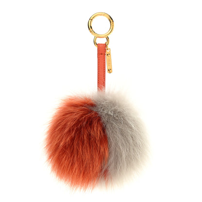 Fendi Fox Fur Pom Pom Bag Charm Orange Grey 1 of 5